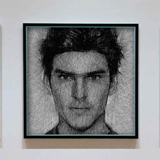 Portrait String Art Example - Beautiful human portrait created with thread and nails using String Art Generator showing realistic facial features